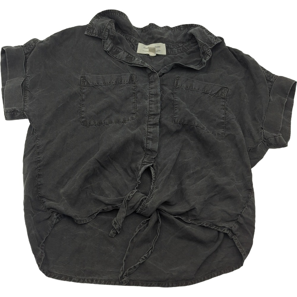 Cloth & Stone Gray Tencel Short Sleeve Tie Front Button Down Shirt Medium